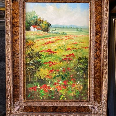 Sale Photo Thumbnail #242: Large canvas oil painting with large wood frame