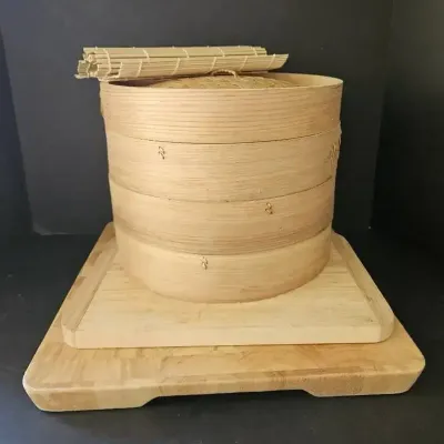 2 Wooden Cutting Boards, Bamboo Steamer & Sushi Rolling Mats