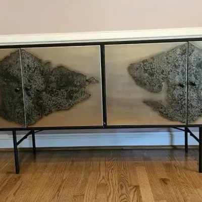 SUNPAN Modern 4-Door Sideboard / Credenza with Decorative Metal Leaf Design