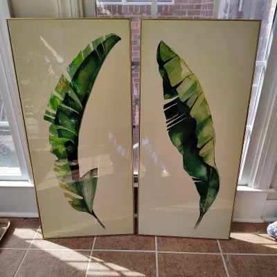 Pair of Framed Tropical Green Leaf Botanical Prints – 2 Pieces