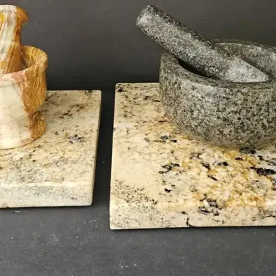 2 Mortar & Pestle Sets with 2 Granite Cutting Boards – 6 Pieces
