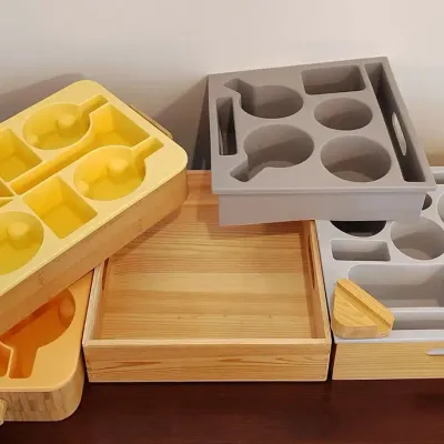 4pc Couch Buddy Snack Boxes Wood And Removable Separate Storage 