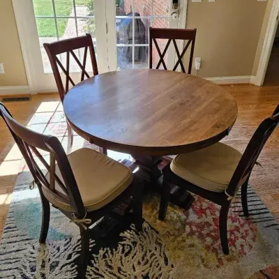 7-Piece Round Wood Pedestal Dining Table with 6 Chairs