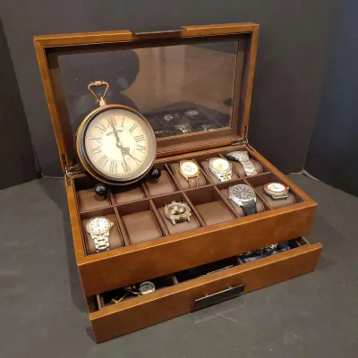 Men's Accessories Lot With Watches, Necktie And Storage Box 