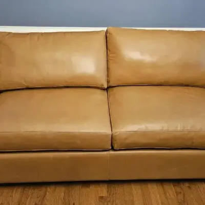 Contemporary Tan Leather Sleeper Sofa with Pull-Out Mattress