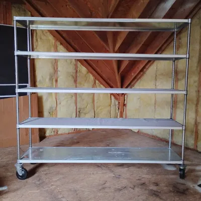 Large 5-Tier Metal Rolling Shelving Cart on Casters – 71" Long
