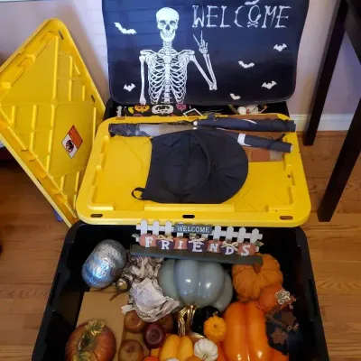 Large Fall & Halloween Decor Mystery Lot – 2 Storage Bins