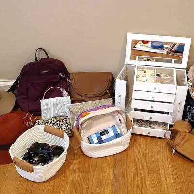 Large Mystery Lot of Women's Accessories, Handbags, Jewelry, Hats & Jewelry Organizers
