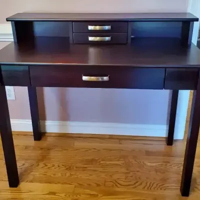 Dark Wood Writing Desk with Hutch & 3 Drawers – 42" Wide