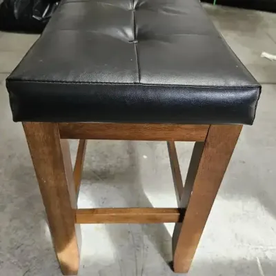 Black Tufted Faux Leather Upholstered Bench with Wood Frame