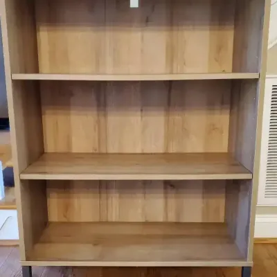 3-Shelf Wood-Look Bookcase with Black Metal Base – 41" Tall