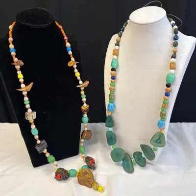 2~ Green Accent ‘Primitive Indian Necklaces’ Made By John Ehn * Approx. 26” & 30” Long