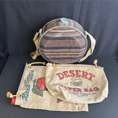  Vintage Boyce Wool Covered Canteen * 2 Canvas Water bags * Desert Brand * Hirsch Weis