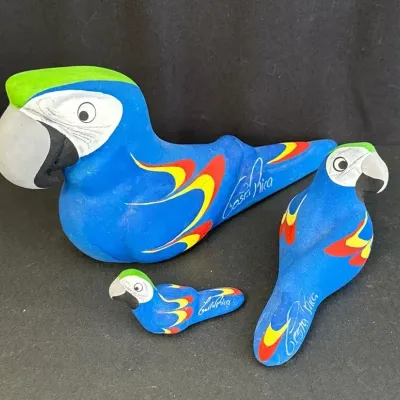 Fabulous Vintage Costa Rica Pottery Parrots * 3-10” Long