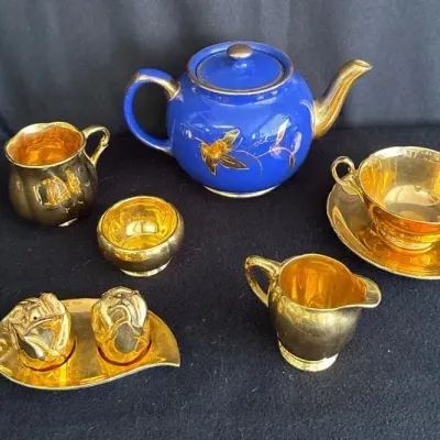 Sadler Tea Pot # 1506 * Royal Winton Tea Pieces * ‘Golden Age’ Salt & Pepper Set *