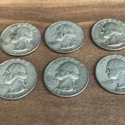 6 United States Silver Quarters * 1950-1964 * Coins