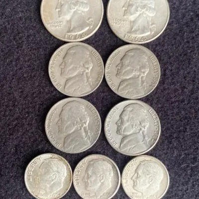 5 United States Silver Coins & 4 Older Nickels * 1946 to 1964