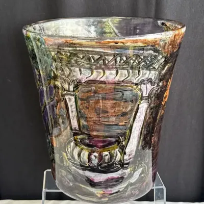 Unique Blown Glass Large 12” Vase * Hand Painted By Maxi Power 1994