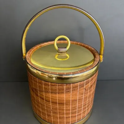 Vintage Kraftware Faux Wood Design Ice Bucket 