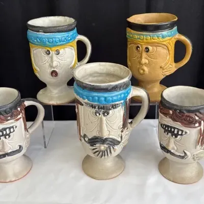 5~ Quirky 1970s Man Mugs By Pacific Stoneware’s B. Welsh * 5-6.5” Tall