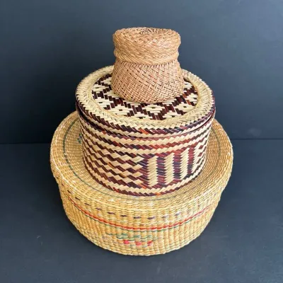 3 Hand Woven Baskets Various Sizes 