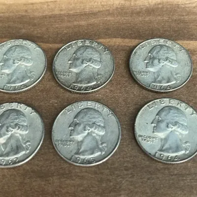 6 United States Silver Quarters * 1960-1964 * Coins