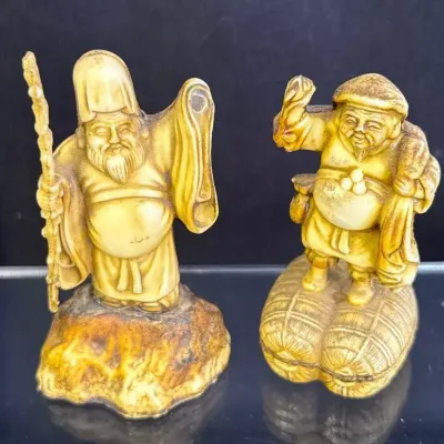 2~ Vintage 3” Resin Asian Figurines * Asian Gods Of Good Fortune