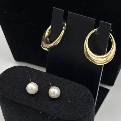 14K Gold 3.08g Hoops & Pearl? Earrings 