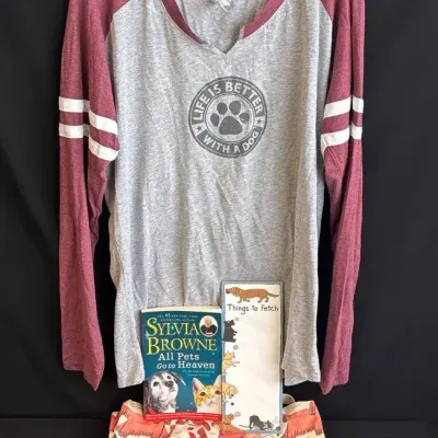 Dog Related Ladies XL Long Sleeve Tee Shirt * Tote Bags * Sylvia Browne Book * Notepad 