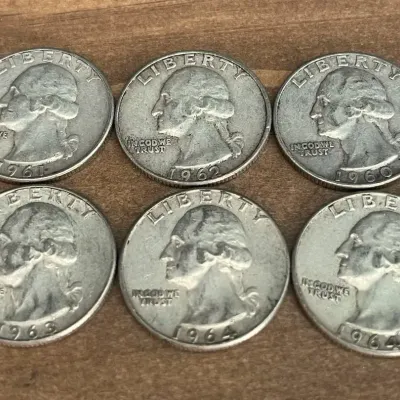 6 United States Silver Quarters * 1960s * Coins