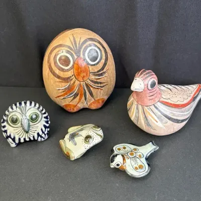 Fabulous Vintage Mexican Pottery Owls, Birds & Frog * Collectible Ken Edwards
