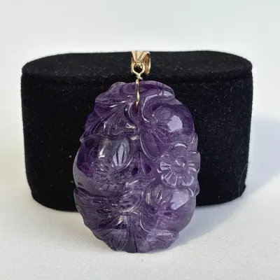1960 Polished Chinese Carved Amethyst Pendant * Possibly 
Gump * 14K Pendant * $1,000 Reserve 