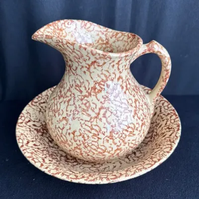 Large ROSEVILLE 9” Tall Pitcher & 11” Matching Basin * Vintage RRP Co. Roseville, O