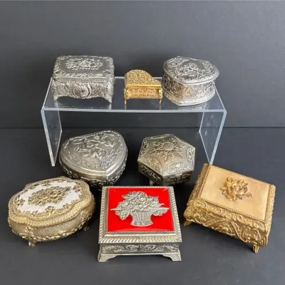 8 Vintage Metal Trinket and Jewelry Boxes 