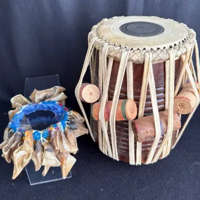 Sheesham Wood 10” Dayan Tabla Drum & Rattle * Folk Musical Percussion Instruments