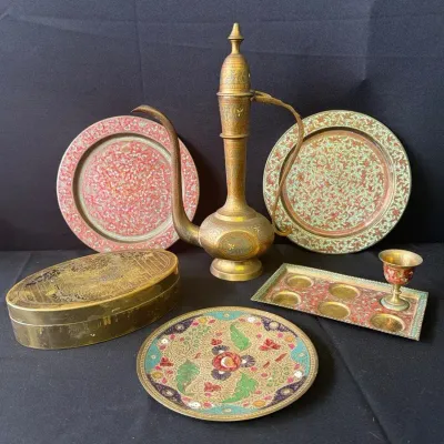 Pakistani Vintage Metal Tea Set And Plates