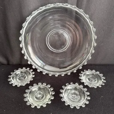 Hensley Lariat Glass 12” Tray & Taper Candle Holder Set 