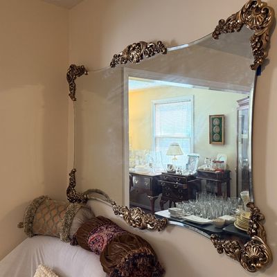 Sale Photo Thumbnail #101: Vintage large ornate gold trimmed mirror