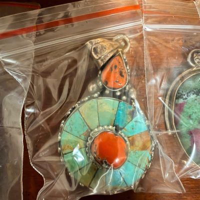 Sale Photo Thumbnail #79: Vintage Mexico sterling silver and turquoise pendants