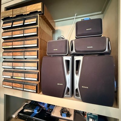 Sale Photo Thumbnail #126: Vintage cassette, tape, storage and Aiwa speakers