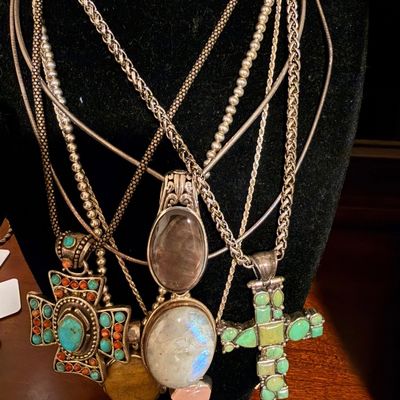 Sale Photo Thumbnail #69: Vintage Mexico sterling silver turquoise and Stone necklaces