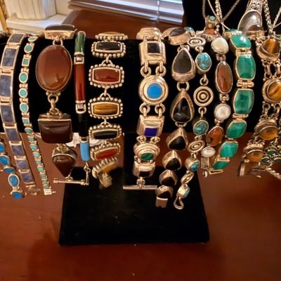 Sale Photo Thumbnail #71: Vintage Mexico sterling silver Stone bracelets