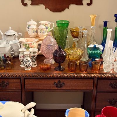 Sale Photo Thumbnail #3: Milk glass and colored glass 