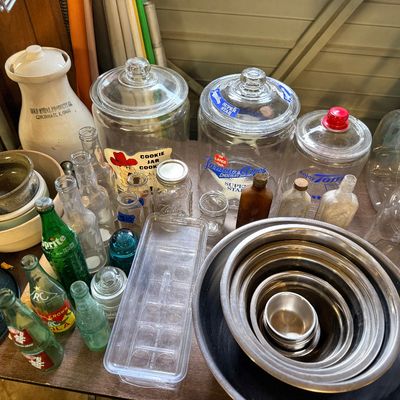 Sale Photo Thumbnail #149: Vintage bottles and glass jars