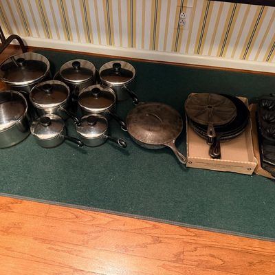 Sale Photo Thumbnail #114: Vintage Revere Ware copper bottom cookware and cast-iron