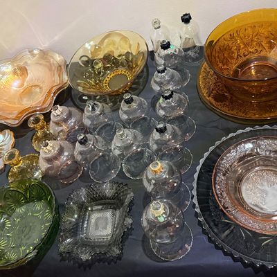 Sale Photo Thumbnail #7: Carnival Glass and Homco glass votive holders