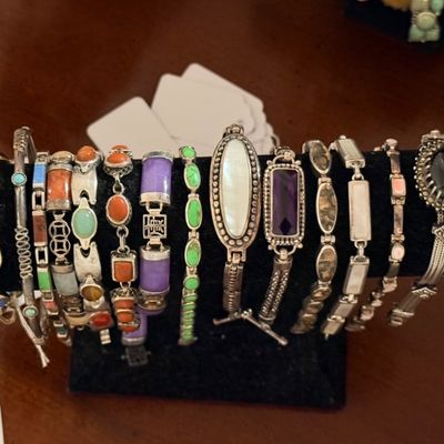 Sale Photo Thumbnail #72: Vintage Mexico sterling silver Stone bracelets