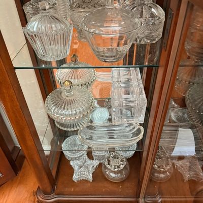 Sale Photo Thumbnail #13: Vintage glass, lidded candy dishes