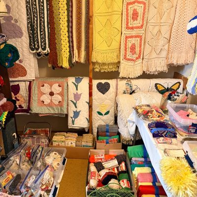 Sale Photo Thumbnail #52: Vintage quilts, crochet blankets,  patterns, yarn, fabric and  sewing accessories