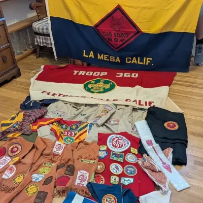 Vintage Boy Scouts BSA Lot La Mesa Pack 323 Troop 360 Flags Uniforms Patches